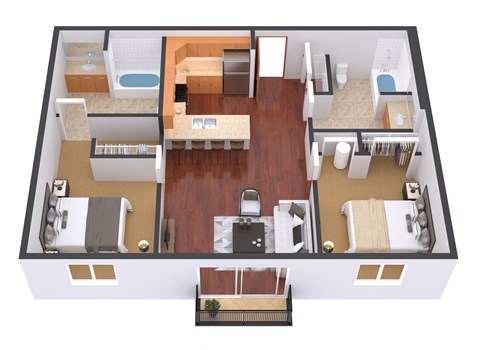 Floor plan for 2 beds, 2 baths, 923 sqft